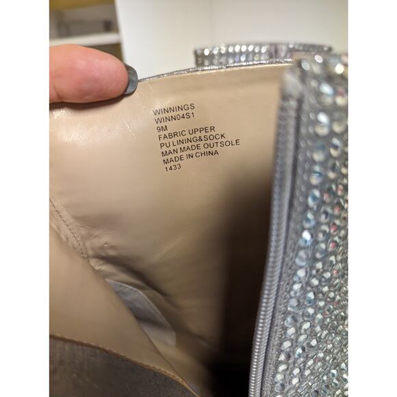 Steve Madden Winnings Rhinestone Silver Stiletto Ankle Boot 9 - Picture 6 of 12